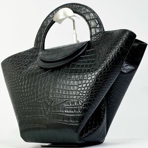 超美品!!希少!ボッテガヴェネタ BOTTEGA VENETA クロコ型押し トートバッグ DOLL ドール ハンド 大容量 本革 カーフスキン レザー ブラック