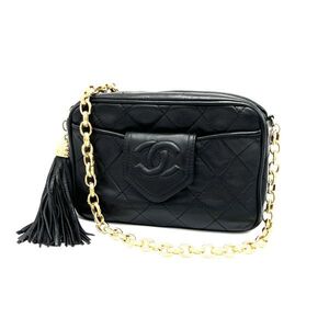 １円 良品 CHANEL シャネル マトラッセ ココマーク フリンジ ラムスキン ビジュー チェーン ショルダー バッグ eK1125N