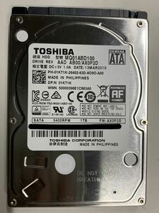 使用時間 1263時間 正常 TOSHIBA MQ01ABD100 1000GB 1TB n20240529-4