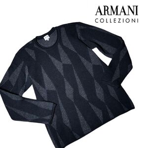 【希少デザイン】極上美品◆ ARMANI COLLEZIONI アルマーニ ◆ニット セーター アウター 総柄 サイズ50 L相当