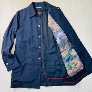 良品/XLサイズ★ポールスミス/Paul Smith COLLECTION 風景プリント 総柄 ステンカラー コート 2wayライナー ジャケット メンズ 紺チェック