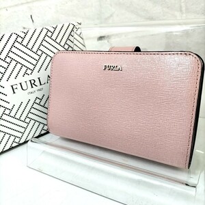 17 Φ 【 FURLA 】 フルラ ロゴメタル ゴールド金具 レザー 本革 二つ折り財布 ウォレット 小銭入れあり 10カードポケット 商品ランクB 