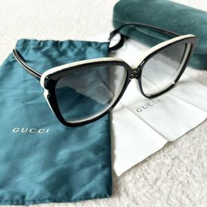 1円～未使用級 GUCCI グッチサングラス GG0709S 003 63□14 150 バタフライ型 ケース 袋付き 眼鏡 メガネ 黒 白