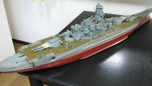 ヴィンテージ 戦艦 武蔵 MUSASHI 大日本帝国海軍大和型二番艦 完全ハンドメイド 元軍人が制作 ハンドクラフトの木製が土台　長さ131cm