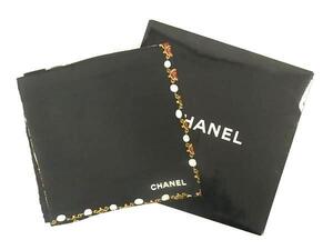 1円 ■極美品■ CHANEL シャネル ロゴ グリポア シルク100％ ジュエリー柄 宝石柄 大判 スカーフ ストール ショール ブラック系 FF7422