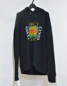 国内正規品 GUCCI グッチ ヴィンテージ加工 オールドロゴ プリント スウェット パーカー ブラック M Y-20780X