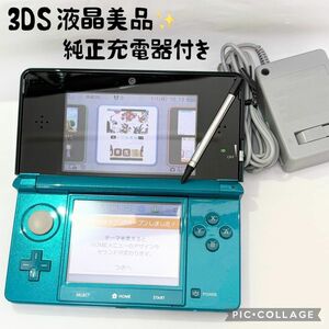 【液晶美品☆】ニンテンドー 3DS アクアブルー 純正充電器付き タッチペンあり