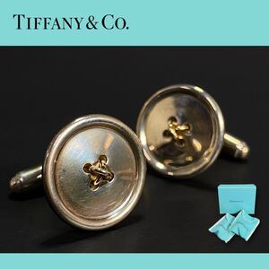 S250119-1【本物】Tiffany & Co ティファニー カフス ボタンモチーフ シルバー925/18金750刻印 K18 コンビ箱/保存袋付 12.47g