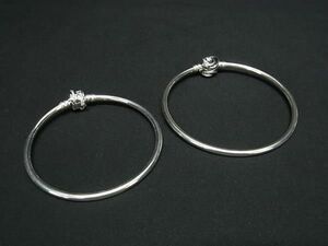 1円 ■美品■ PANDORA パンドラ SV925 ラインストーン バングル ブレスレット レディース メンズ 2点セット まとめ売り シルバー系 FD5332