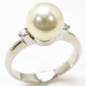 良品!!＊Guy Laroche(ギ・ラロッシュ)Pt900アコヤ本真珠/天然ダイヤモンドリング＊m 4.7g 11.0号 8.0mm珠 pearl diamond ring 指輪 EB1/EB1