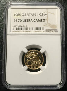 イギリス 1985年 1/2ソブリン 金貨 ミドルエリザベス 1985(初年度) NGC PF 70 UC 最高鑑定