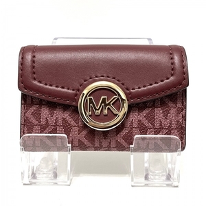 マイケルコース MICHAEL KORS キーケース - PVC(塩化ビニール)×レザー ボルドー×ピンク 6連フック 美品 財布