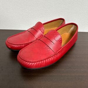 【美品】GUCCI グッチ グッチシマ レザー ローファー ドライビングシューズ size 8 レッド メンズ