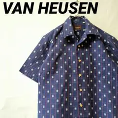 80s ヴィンテージ VAN HEUSEN シャツ 開襟 半袖 総柄 刺繍