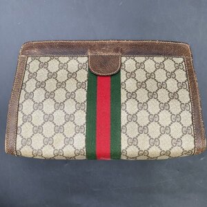 S143　GUCCI オールドグッチ GG セカンドバッグ ポーチ PVC シェリーライン レア ヴィンテージ クラッチバッグ 手持ち鞄　中古