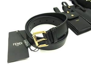 ■新品■未使用■ FENDI フェンディ レザー ベルトポーチ ベルトバッグ ウエストバッグ ウエストポーチ ブラック系 FF6327