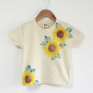 子供服 キッズTシャツ 90サイズ ナチュラル ひまわり柄 Tシャツ ハンドメイド 手描きTシャツ 花柄 夏 プレゼント