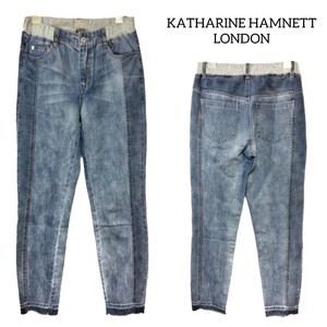 4 【KATHARINE HAMNETT LONDON】 キャサリンハムネット パッチワーク サイド切替 リブ デニム ジーンズ パンツ M 個性的 レディース メンズ