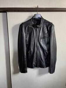 【良品】 LITHIUM HOMME リチウムオム LEATHER JACKET 定番レザーライダースジャケット ブルゾン BLACK ブラック 黒色 即決早い者勝ち