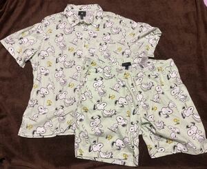 【完売品】H&M XLサイズ 新品 スヌーピー 総柄 スヌーピー peanuts SNOOPY シャツ ショーツ セットアップ 半ズボン 男女兼用 ハーフパンツ