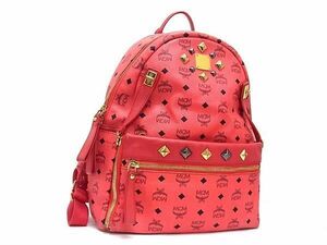 1円 ■美品■ MCM エムシーエム モノグラム ヴィセトス柄 レザー 2WAY リュックサック ショルダーバッグ コーラルピンク系 AY5967