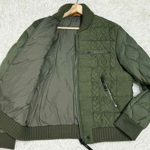 美品/XXLサイズ!!ディーゼル DIESEL ケーブルニット キルティング クレイジーパターン ダウンジャケット ブルゾン キルティング カーキ