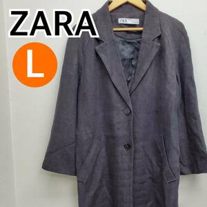 ZARA ザラ コート アウター ロングコート ジャケット グレー系 レディース Lサイズ【CT207】