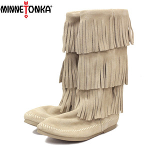 MINNETONKA(ミネトンカ) 3Layer Fringe Boot(3レイヤーフリンジブーツ) #1638T Stone Suede レディース MT432 6-約23cm