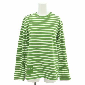 マークジェイコブス 21年製 THE STRIPED T-SHIRT カットソー Tシャツ 長袖 ロンT ボーダー ロゴ刺繍 XS ライトグリーン 白 ホワイト /DO ■