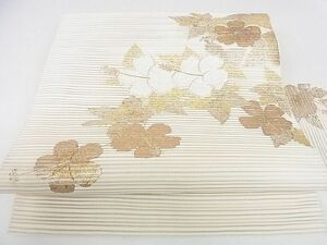 平和屋2■夏物　絽綴れ　八寸名古屋帯　駒刺繍　草花　金彩　逸品　DAAE5047op