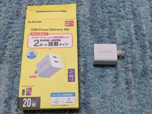 ◎0611u0734　エレコム(ELECOM) 充電器 Type-C 2ポート USB PD対応 20W 折りたたみ式プラグ ホワイト MPA-ACCP35WH