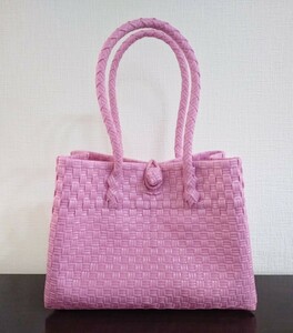 プラカゴ ハンドメイド トートバッグ かごバッグ ピンク MSサイズ 軽量 洗える パサール 手編み