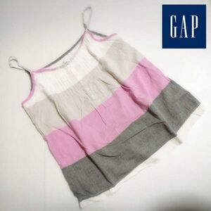 r0144【Gap】ピンタック入りカラー切替キャミソール（M）白×ベージュ×ピンク×グレー コットン ギャップ ストラップ調節可能