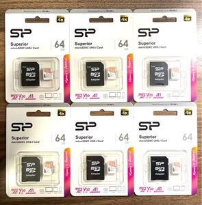 microSDカード 64GB (アダプター付き)シリコンパワー【6個セット】