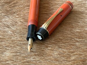 新品未使用 Mont Blanc モンブラン 万年筆 NO.25 オレンジエボナイト rubber push filler fountain pen 1932-1935 fine nib Vintage