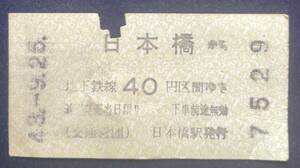 B449・営団地下鉄、乗車券、日本橋から40円区間、昭和43年