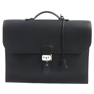 美品▼HERMES エルメス サックアデペッシュ38 ブラック シルバー金具 トゴ レザー ブリーフケース □H(2004年) 袋付き フランス製 メンズ