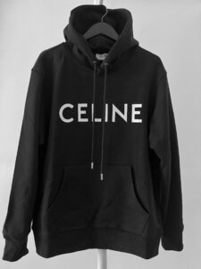 超美品 CELINE セリーヌ エディ スリマン ロゴ ルーズ フーディー プルオーバー パーカー ブラック