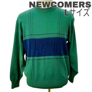 【最終値下げ】NEWCOMERS BE-TIMES ニット グリーン 古着 vintage ヴィンテージ 90s 80s 昭和 昭和レトロ Lサイズ