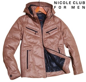 新品! ニコルクラブフォーメン 2WAY スウェード調 ダウン ブルゾン ベージュ 46 (M) ☆ NICOLE CLUB FOR MEN 細身 ライダース 定価3万 ★