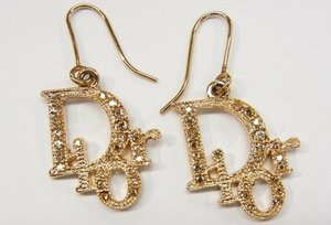 ■ ディオール Dior ■ フック ピアス ゴールドカラー ラインストーン ■ USED