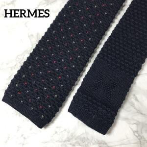 HERMES エルメス ネクタイ　ニットタイ　　ハート　ドット　ビジネス　スーツ　シャツ　カフス