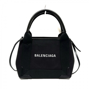 バレンシアガ BALENCIAGA トートバッグ 390346 ネイビーカバスXS キャンバス×レザー 黒 バッグ