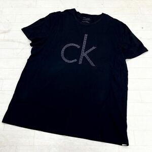 1512◎ Calvin Klein カルバン クライン トップス Tシャツ カットソー 半袖 クルーネック ロゴ プリント ブラック メンズXL