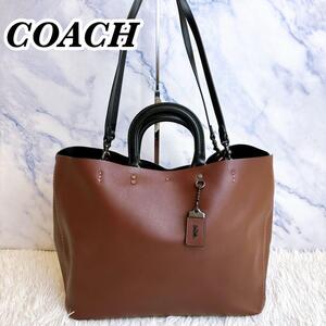 送料無料 良品　COACH コーチ 2way ローグ ショルダーバッグ　トートバッグ ボルドー ワインレッド