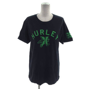 ハーレー Hurley Tシャツ 半袖 丸首 ロゴプリント コットン ブラック 黒 グリーン 緑 M レディース