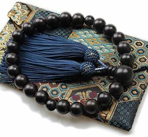  数珠 黒檀西陣織 数珠袋付き全ての宗派で使える 縞黒檀 じゅず 男性 念珠 手作り