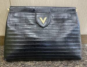 M-6376 【同梱不可】980円～ 現状品　MARIO VALENTINO　バレンティノ　クラッチバッグ　セカンドバッグ　レザー　ブラック　メンズ　バッグ