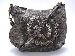 1円 ■美品■ BOTTEGA VENETA ボッテガヴェネタ レザー ワンショルダーバッグ ポシェット ミニバッグ 肩掛け シルバー系 FG4099