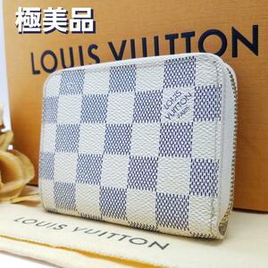 極美品 送料無料 Louis Vuitton ルイヴィトン ダミエ アズール N63069 ジッピーコインパース 小銭入 名刺 カード入れ ラウンドファスナー